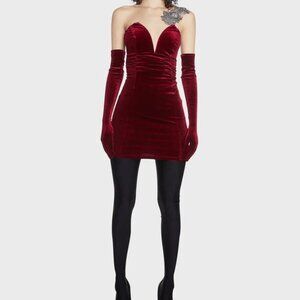 Wine Velvet Glove and Mini Dress